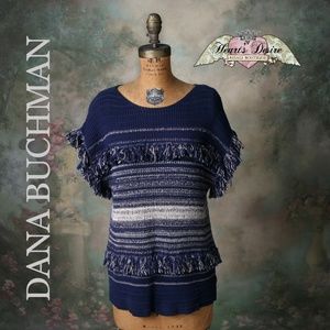 Dana Buchman Banded Short Sleeve Sweater Fringe LG